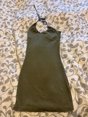 Garage Halter Mini Dress in Olive Green